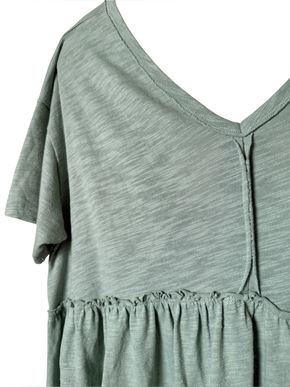 American Eagle Outfitters Medium Sage Green V-Neck Peplum Tunic - Picture 4 of 10